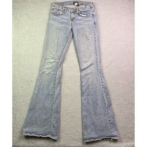VTG Y2K Skinny Flared Jeans Womens Blue 26x37 Sz 7 Hippie Stretch Groovy
